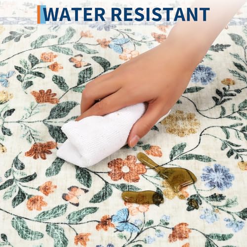 GarveeHome Washable Runner Rug 2 x 6 Non-Slip Non-Shedding Soft Vintage Bedside Rug, Low Pile Farmhouse Floral Carpet, Indoor Foldable Printed Entryway Rug for Hallway Kitchen, Green - color: Green, size: 2' x 6' (Rectangular)