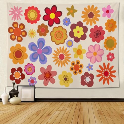 Keiutexe Retro 70S Hippie Flower Tapestry 80" X 60" Wall Hanging Party Decorations Home Decor For Bedroom Living Room Dorm (200 X 150cm) - color: 70S Hippie Flower, size: 80 X 60 Inch
