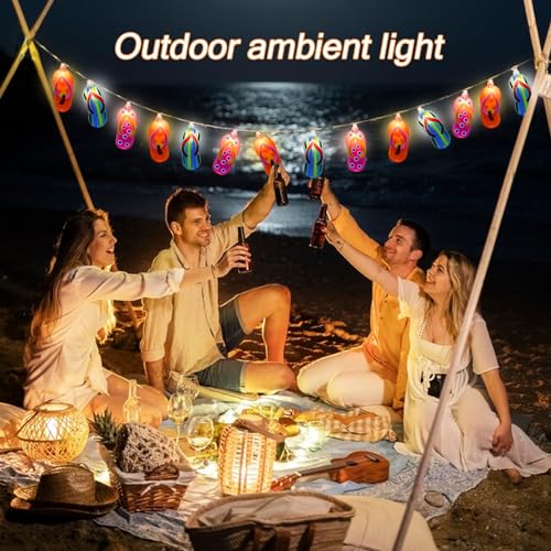 8.5Ft Tropical Beach Themed Decorations Slipper LED String Lights with 10 Colorful Flip Flop, Outdoor Beach Flip Flop String Lights for Summer Camp Tent Wedding Holiday Party Garden Bedroom Decor - style: Tropical Beach