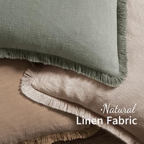 MIULEE Decorative Throw Pillow Covers Neutral Linen Fringe Throw Pillows Set of 2 Natural Linen Boho Farmhouse Cushion Covers with Tassels for Couch Sofa Bed Spring Home Decor 16x16 Inch - color: Natural Linen, size: 16" x 16" (Pack of 2)
