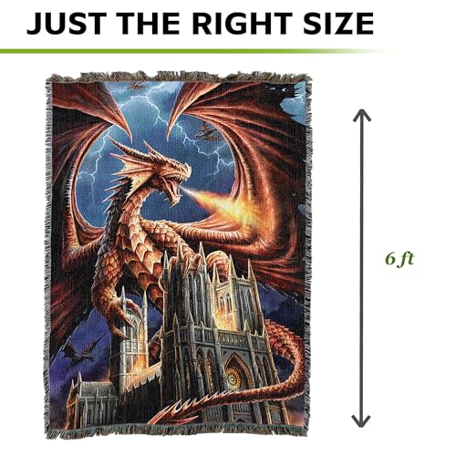 Pure Country Weavers Dragon Fury Woven Blanket by Anne Stokes - Fantasy Gift Cotton Tapestry Throw - Made in The USA - 72" x 54" - color: Fury, size: 72" x 54"