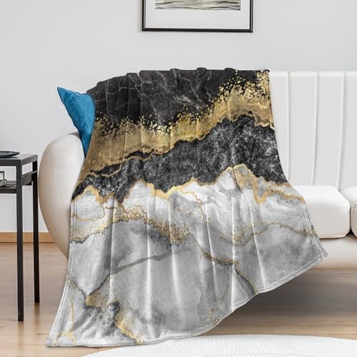 Modern Marble Blanket, Abstract Luxury Baroque Golden Black White Stone Veins Pattern Soft Warm Cozy Plush Flannel Covers for Livingroom Bedroom Couch Chair Camping Travel Home Decor Tapestry 30x40in - color: Abstract-1, size: 30W" x 40L"
