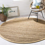 SAFAVIEH Natural Fiber Collection Area Rug - 7' Round, Natural, Handmade Farmhouse Jute, Ideal for High Traffic Areas in Living Room, Bedroom (NF732A) - size: 7' (Round)