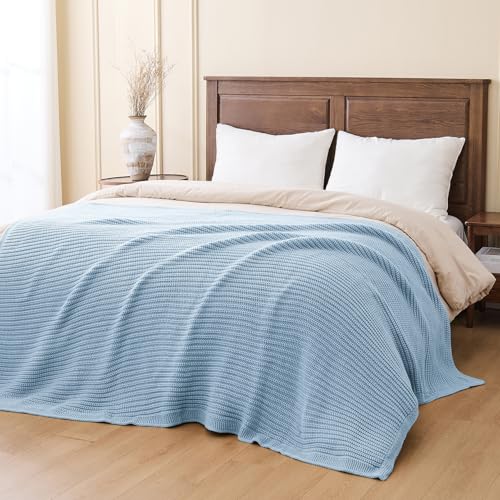 Chunky Knit Blue Throw Blanket for Couch Soft Cozy Large Thick Knitted Throw Blankets for Sofa Bed Cute Decorative Throw Blanket for Living Room,60"x 80",Light Blue - color: Light Blue, size: 60"x 80"