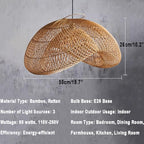 Organic Modern Bamboo Chandelier 19.7" Handmade Woven Wicker Pendant Light, Farmhouse Boho Rattan Light Fixture for Dining Room, Kitchen, Cafe, Bedroom Living Room - color: Bamboo, 19.7", 1-Light
