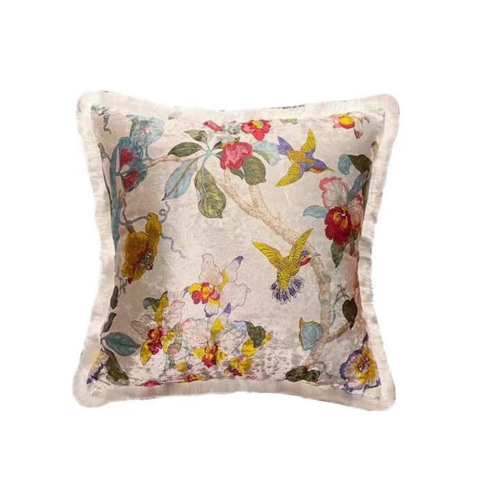GUMAS Original Luxurious Floral and Bird Print Velvet Throw Pillow, Cushion Cover with Vintage Chinese Style Design (1, Pearl White Cover) - color: Pearl White Cover