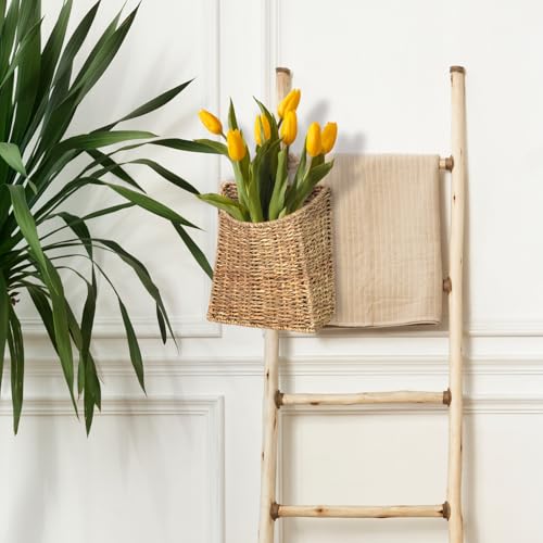 Woven Hanging Seagrass Baskets, Hanging Wall Wicker Basket, Handmade Organizer Baskets, Hanging Flower Basket for Shelves, Walls, Doors, Balconies, Front of House, Garden,... - color: Dark Brown