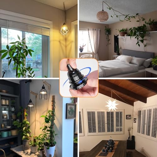 Vintage Plug in Pendant Light with Hemp Rope Cord 16.4 ft, 1-Light Hanging Light Cord Kit with On/Off Switch Farmhouse Black E26 Lamp Socket - color: 1-Pack 1-Light Hemp Rope Black