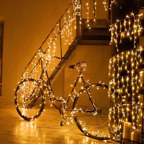 66ft Icicle Lights for Outside - 640 LED Christmas Lights Outdoor with 120 Drops 8 Modes, Plug in Twinkle Light Outside for Holiday Wedding Party Tree Room Indoor Thanksgiving Decoration, Warm White - color: Warm White, size: 640LED/66ft