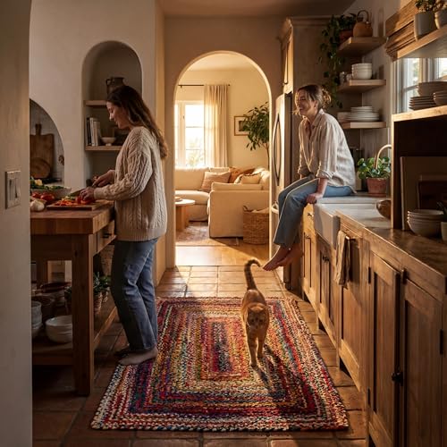 Nuloom Tammara Multicolor, 3' x 5', Hand Braided, Bohemian, Cotton, Soft and Cozy, High Traffic, Stain Resistant, Easy Clean, Durable Area Rug for Bedroom, Living Room, Dining, Den, Entryway