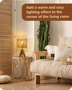 EDISHINE Small Rattan Table Lamp, Wood Tripod Bedside Lamp, Boho Nightstand Lamp for Living Room, End Table, Office, E26 Base, Natural Style - style: Vertical Stripes