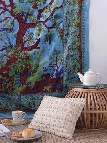 Popular Handicrafts Tree Of Life Twin Size Hippie Tie dye Psychedelic Tapestry Wall Hanging - Indian Maditation Gypsy Bohemian Hippy Dorm Room Decor Blue 53 x 78 Inch - color: Blue, size: 78"L x 53"W