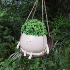 bestbear Hanging Swing Chair Planter Pot Resin Smiley Face Planter for Indoor Outdoor Plant Cute Head Flower Pots for String of Pearls Plant Live Unique IdeaI for Mother Day, Christmas (Large) - size: Large