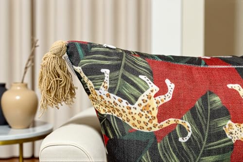 VAGMINE Throw Pillow Cover 20x20 – Animal Printed Poly-Cotton Square Accent Cushion Cover with Tassels – Madhuban Cheetah - color: Madhuban Cheetah, size: 20" x 20" (Pack of 1)