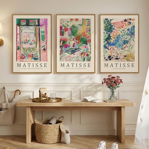 Framed Abstract Matisse Wall Art for Living room, Large 3 Pieces Colorful Landscape Canvas Artwork for Walls, Vintage Matisse Paintings Prints Pictures for Hallway Home Office, Total Size 30x60 - color: Colorful-C, size: 20"W x 30" H x 3Pcs