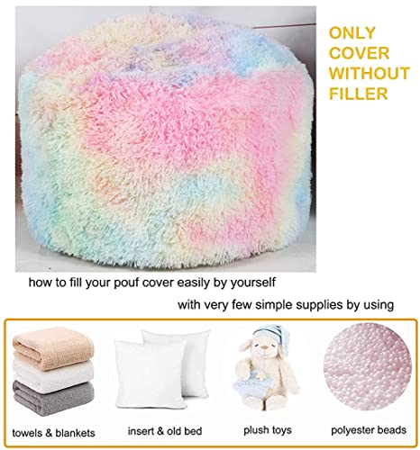 Asuprui Pouf Ottoman Unstuffed Round Bean Bag Poof Ottoman Seat Soft Faux Fur Footrest Stool 20x20x12 Inches Fuzzy Chair Floor Chair Foot Rest with Storage for Living Room Bedroom Rainbow Pouf Cover - color: Rainbow