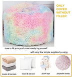 Asuprui Pouf Ottoman Unstuffed Round Bean Bag Poof Ottoman Seat Soft Faux Fur Footrest Stool 20x20x12 Inches Fuzzy Chair Floor Chair Foot Rest with Storage for Living Room Bedroom Rainbow Pouf Cover - color: Rainbow