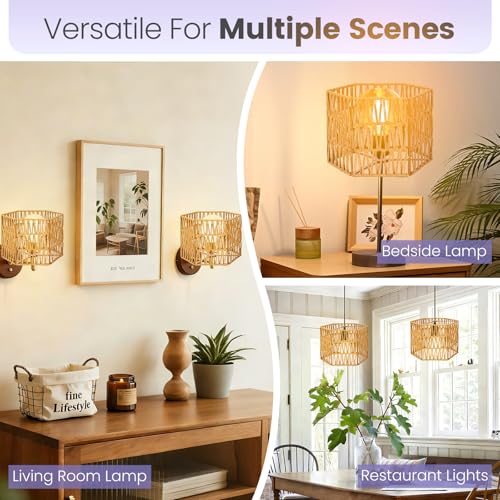 Rattan Lamp Shades, Large Lamp Shades for Table Lamps, Boho Lampshades for Floor Lamps, 12.8"Natural Wicher Shade Replacement, Assembly Required