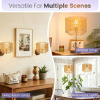 Rattan Lamp Shades, Large Lamp Shades for Table Lamps, Boho Lampshades for Floor Lamps, 12.8"Natural Wicher Shade Replacement, Assembly Required
