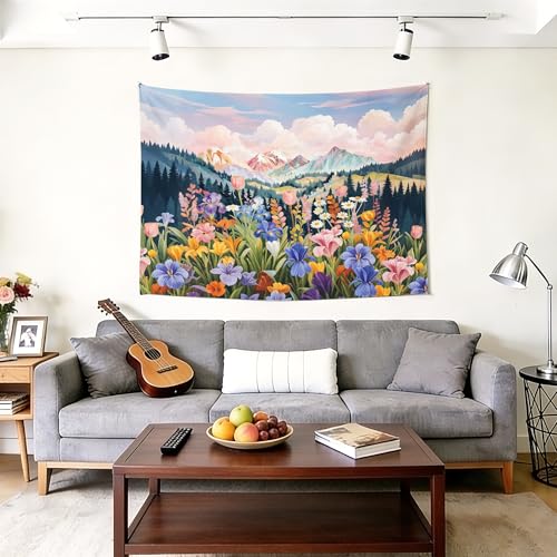 gsgfdshf Colorful Wildflower Mountain Wall Tapestry, Spring Floral Forest Nature Landscape Aesthetic Tapestry Wall Hanging for Bedroom Living Room Home Decor, 50x60 Inch - color: Landscape Text-Tapestry-I