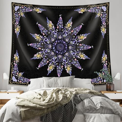 Damanse Floral Tapestry Wall Hanging Cute,Boho Wall Tapestry for Bedroom Aesthetic,Mandala Living Room Decor for Teen Girls (Purple, 49.20" x 59.10") - color: Purple, size: 59.1"L x 49.2"W