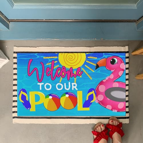Summer Door Mat,Welcome to Our Pool Flamingo Indoor Outdoor Non-Slip Mat,Entryway Front Porch Farmhouse Summer Door Rug for Entrance Decor 30" x 17" - color: 2026 Spring Summer 7