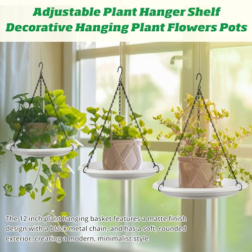 Hanging Planter for Indoor Outdoor Plants, 12" Plant Saucer with Basket Chains, Adjustable Plants Hanger Shelf Decorative Hanging Plant Flower Pot for Window Wall Ceiling Home Decor (5 Pcs,White) - color: White