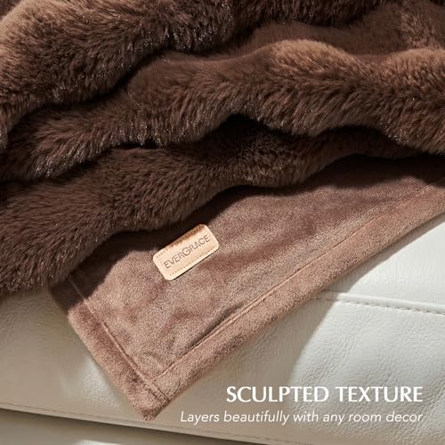 EverGrace Ultra Soft Luxury Fluffy Faux Rabbit Fur Throw Blanket, Thick Warm Bubble Throw for Bed, Cozy Plush Reversible Blankets for Couch, Chair, Sofa, Chestnut, 50x60 Inches - color: Chestnut, size: 50"x60"
