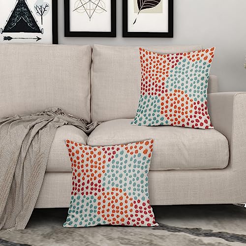 Blue Orange Red Pillow Covers 16x16 Set of 2 Fall Colored Art Dot Decorative Throw Pillows Trendy Print Outdoor Pillowcase Holiday Seasonal Cushion Cover Linen Pillow Case Decor for Sofa Couch Bed - color: Blue Orange Red Dots, size: 16" x 16" (Pack of 2)