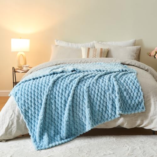 NEWCOSPLAY Super Soft Throw Blanket Blue Premium Silky Flannel Fleece 3D Clouds Stylish Jacquard Lightweight Bed Blanket All Season Use 350GSM (Blue, Throw(50"x60")) - color: Blue, size: Throw(50"x60")