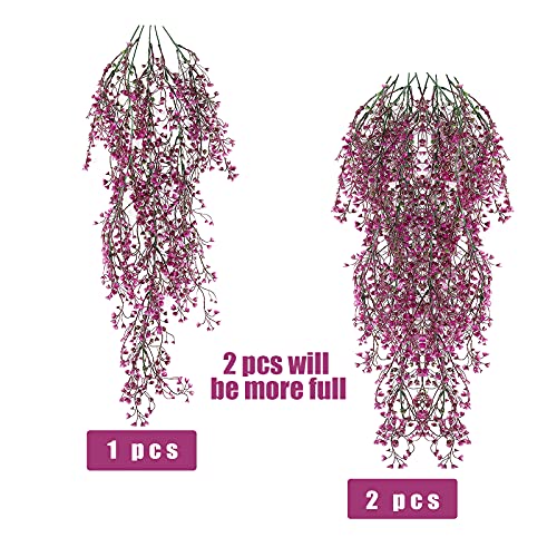 RECUTMS Artificial Hanging Plants Fake Hanging Vines Boston Fern Greenery Hanging Wall Plants for Home Room Garden Wedding Outside Decoration (Fuchsia 4P) - color: Fuchsia