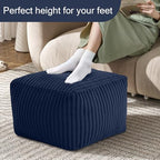 MeMoreCool Square Stuffed Pouf Ottoman Foot Rest, Stripe Furry Floor Pouf Foot Stool with Foam Chunk Filling, Soft Fluffy Stuffed Ottoman Footrest for Living Room, Faux Fur Navy - color: Ribbed Navy