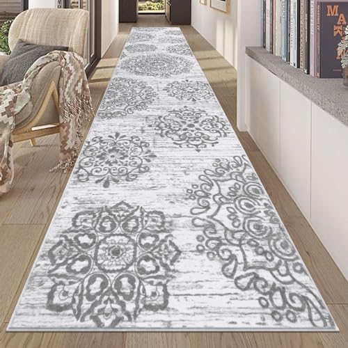 HEBE Hallway Runner Rug 2'8''x14' Washable Vintage Distressed Area Rugs Non Slip Laundry Rug Runner Boho Floor Carpet Runners for Hallways Entryway Laundry Room Kitchen Bathroom - color: Grey, size: 2'8" x 14' (Rectangular)