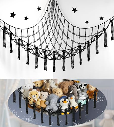 Stuffed Animal Storage Hammock or Net Corner - Large Toy Hammock Net for Stuffed Animals Room Decor - Cute Stuff Animal Organizer Plush Holder - Kids Baby Nursery Essentials Wall Bedroom Home Decor - color: Black, size: Standard(41.5"L x 55.2"W x 41.5"H)