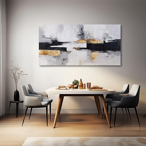 Abstract Wall Art Wall Decor Black-Gold and Grey Canvas Print Wall Art Framed Modern Abstract Artwork for Living Room Bedroom Dining Room Home Office Decor 20"X40" - color: Black, White, Gold, size: 40"L x 20"W