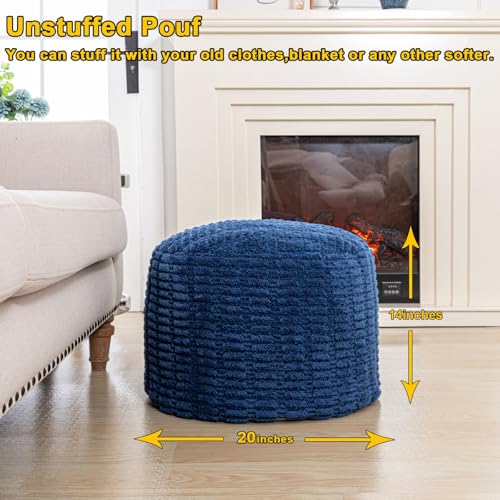 Poofieotto Handmade Unstuffed Ottoman Pouf Cover – Versatile Storage Footstool & Floor Pouf for Living Room, Bedroom, or Wedding Decor | 20" Diameter x 14" Height | Filler Not Included (Navy Blue) - color: Navy Blue