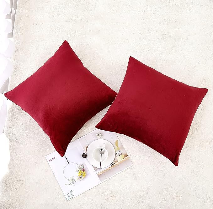 NiNi ALL Decorative Throw Pillow Covers Velvet 28x28 Inch Pack of 2 Burgundy Red Cushion Covers Soft for Couch Sofa Bedroom Living Room Outdoor