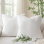 a moment 2 Pack Bamboo Fiber Pillow Covers - Waffle Weave, Ultra Soft & Breathable, Skin-Friendly Cotton Throw Pillow for Couch, Sofa, Bedroom Living Room 20x20 Inch White - color: White, size: 20" x 20" (Pack of 2)