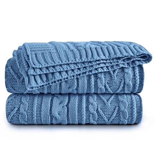 Aormenzy Dusty Blue Cable Knit Throw Blankets for Couch Bed Sofa, Acrylic Knitted Blanket, Soft Cozy Throw Blanket, 50" x 60" - color: Dusty Blue, size: 50" x 60", Throw