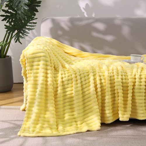 Banana Yellow Throw Blanket for Couch Sofa 50 * 60 inches Striped Fleece Blankets Room Home Decor Lightweight Plush Soft Cozy Gifts for Women Mom Girls - color: Banana Yellow, size: Throw(50"x60")