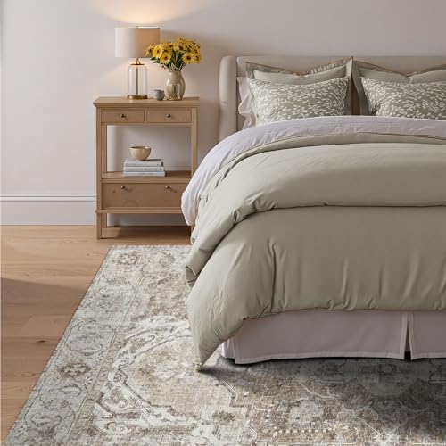 jinchan Area Rug 5x7 Washable Vintage Rug Traditional Thin Taupe Multi Floor Cover Distressed Floral Print Indoor Mat for Bedroom Living Room Kitchen Dining Room - color: Medallion Taupe Multi, size: 5' x 7' (Rectangular)