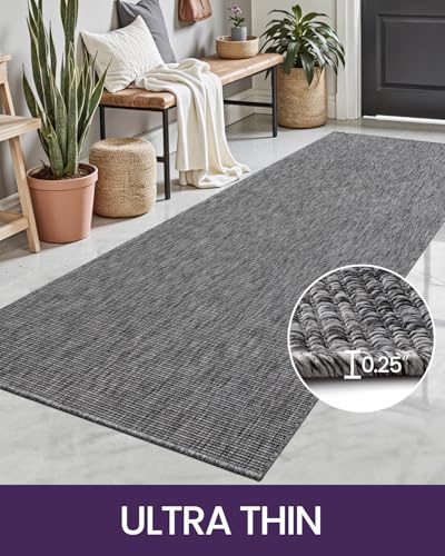 DEXI Hallway Runner Rug 3.3x6.7, Woven Braided Farmhouse Runner Carpet Indoor, Absorbent Thin Long Entryway Runners for Kitchen, Laundry Room, Patio Entrance, Dark Grey - color: Dark Grey, size: 3'3" X 6'7" (Rectangular)