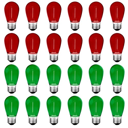 Meconard S14 Colored LED String Light Bulbs, 24-Pack 1W Plastic Shatterproof Waterproof Outdoor Indoor Replacement Bulbs for Home Decor, E26 Medium Screw Base, Red and Green Christmas Bulbs - color: Red Green, size: 24 Count (Pack of 1)