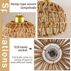 Boho Rattan Pendant Light, Adjustable Hanging Light Fixture with Natural Woven Shade, E26 Base Compatible for Kitchen Island, Bedroom, Living Room (Bulb Not Included) - color: 7.5”hemispherical shaped