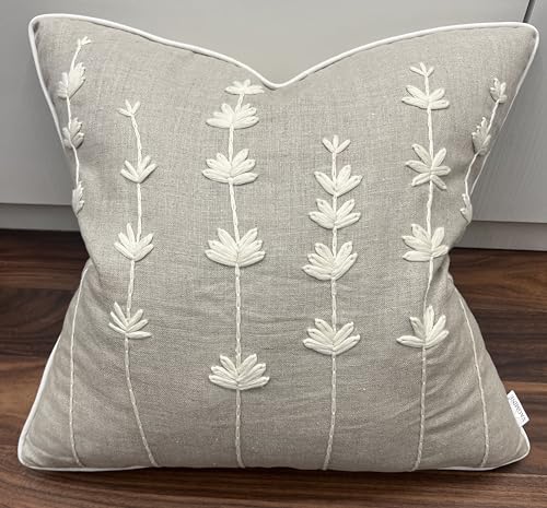VAGMINE Embroidered Wildflower Floral 18x18 Throw Pillow Cover - Natural Linen Square Cushion for Sofa Couch Bed - Cottagecore Farmhouse Spring Decor - Daisy - color: Natural-daisy, size: 18" x 18" (Pack of 1)