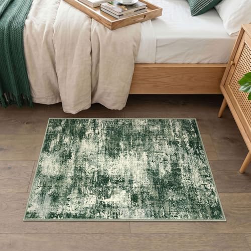 Lansny Abstract Small Area Rug 2x3 Entryway Rugs Washable Indoor Door Mat Entrance, Non Slip Kitchen Rugs, Rubber Backed Throw Rug Printed Faux Wool Floor Carpet for Front Door Foyer Entry Sink, Green - color: Green / Sage / Ivory, size: 2' x 3' (Rectangu