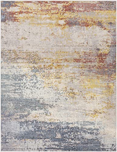 BoutiqueRugs Light Gray Abstract 9x12 Large Area Rug Contemporary Mustard Ice Blue Navy Alexandra Great Room Open Concept Master Bedroom Large Dining Room 8'10" x 12' Stain Resistant Non-Shedding - color: Gray/Mustard, size: 8'10" x 11'11" (Rectangular)