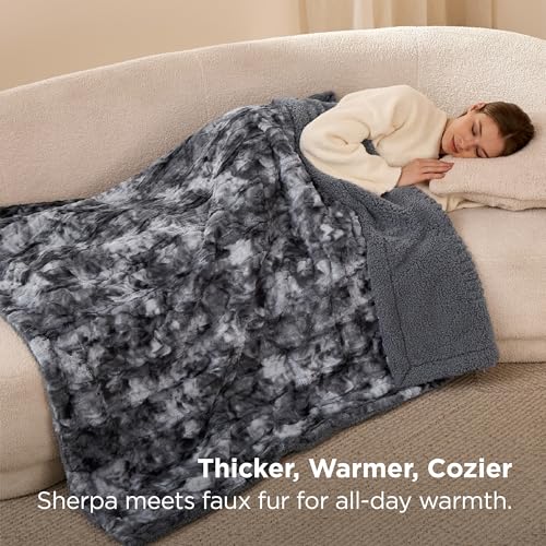 Bedsure GentleSoft Sherpa Fluffy Throw Blanket - Fleece Warm and Cozy Throw for Women Gift, Plush & Fuzzy Faux Fur Blanket for Couch, Sofa, Bed Decor, Tie Dye Design, Grey, 50x60 Inches - color: 01 - Grey, size: Throw (50" x 60")