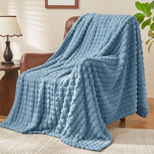 BEDELITE Blue Throw Blanket Twin Size for Bed- Super Soft Lightweight 3D Checkered Fluffy Fuzzy Fleece Blanket, Luxurious Plush Cozy Blanket for Room Home Decor, Gift for Women, 60x80 inches - color: Blue, size: Twin(60"x80")