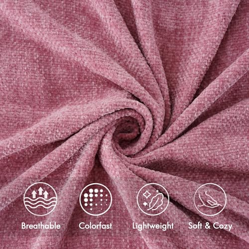 BATTILO HOME Pink Chenille Throw Blanket for Couch, Soft Cozy Textured Knit Throw Blanket with Handmade Fringe Tassels, Lightweight Decorative Farmhouse Blanket for Sofa Bed Chair, 50"x60" - color: Blush